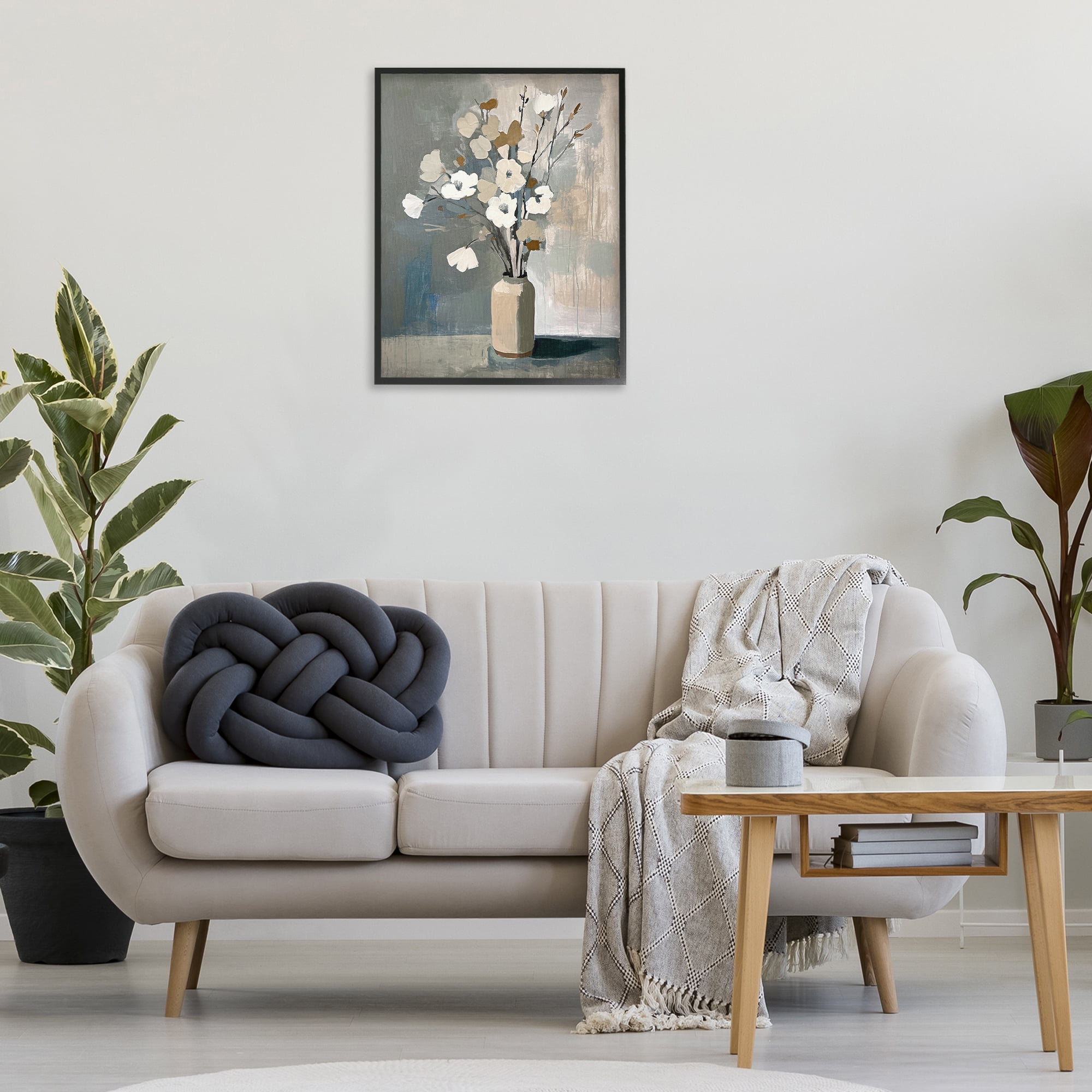 Stupell Industries Natural Floral Vase Botanical & Floral Painting Black Framed Art Print Wall Art, 24 x 30