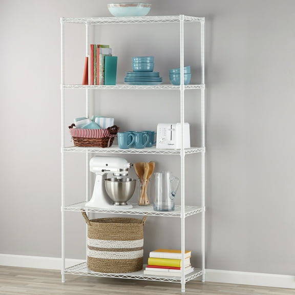 Hyper Tough Wire 5-Tier Storage Shelf Unit 72"H x 36"W x 16"D, 1750lb Total Capacity, White