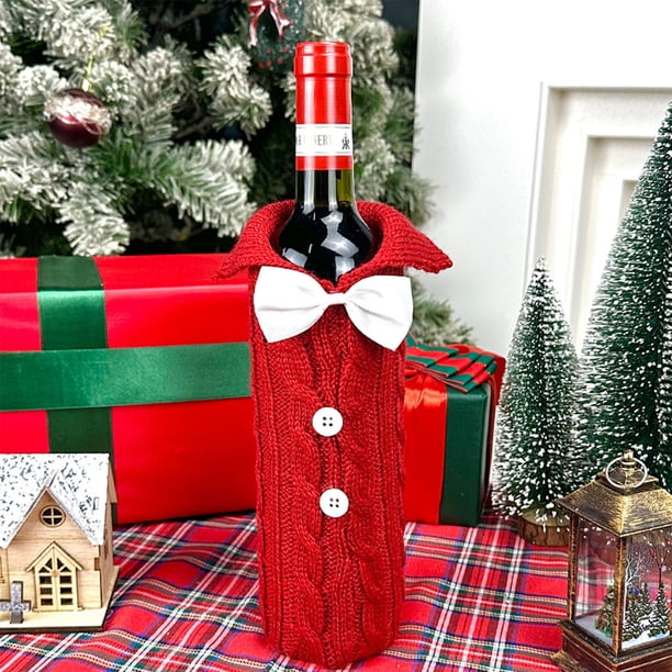 Adornos navideños, adornos navideños, regalos navideños, juego de botellas de vino, adornos navideños, bolsa de terciopelo para botellas de vino, juego de vino navideño, funda para botella de vino par