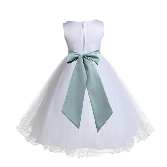 Ekidsbridal White Sage Tulle Rattail Edge Flower Girl Dress Princess Beauty Pageant Junior Bridesmaid Wedding Communion Baptism 829S 4