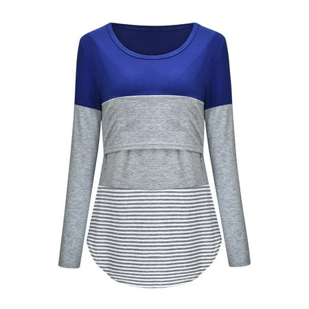 

HGWXX7 Maternity Clothing Womens Maternity Long Sleeve Striped Print Nursing Tops T-shirt For Breastfeeding