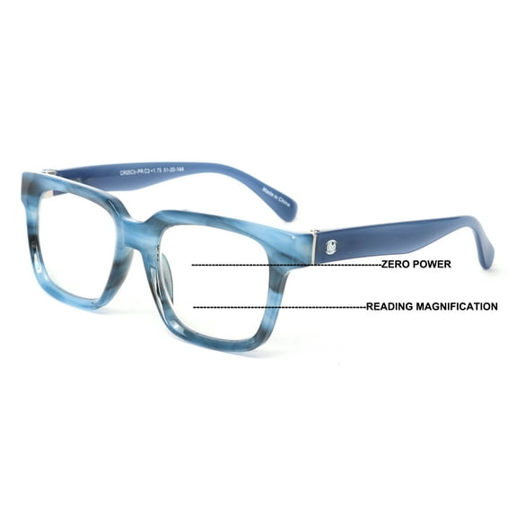 Large Oversized Progressive Clear Bifocal Reading glasses - No Line or Bubble - Zero Power on Top Reader Unisex CR05 2.00