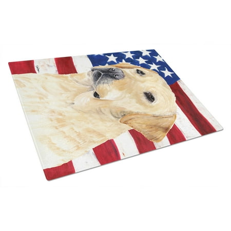 

Carolines Treasures SC9018LCB USA American Flag with Labrador Glass Cutting Board Large 12H x 16W multicolor