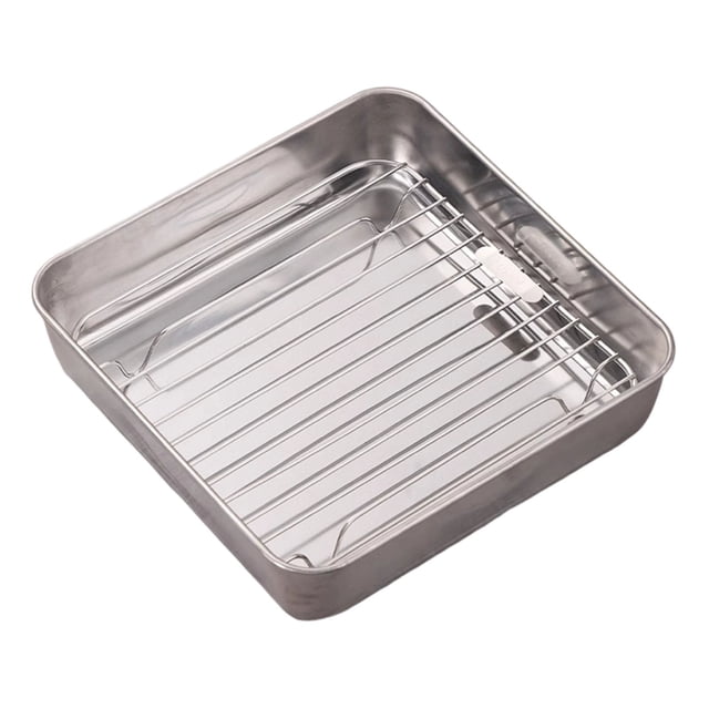 SIfdSeng Get it Fast Stainless Steel Baking Tray for Oven Oven Rimming Bake Pan with Rack for Cakes Roasting and Casseroles Stainless Steel Square Cake Baking Pans Baking Pan with Rack