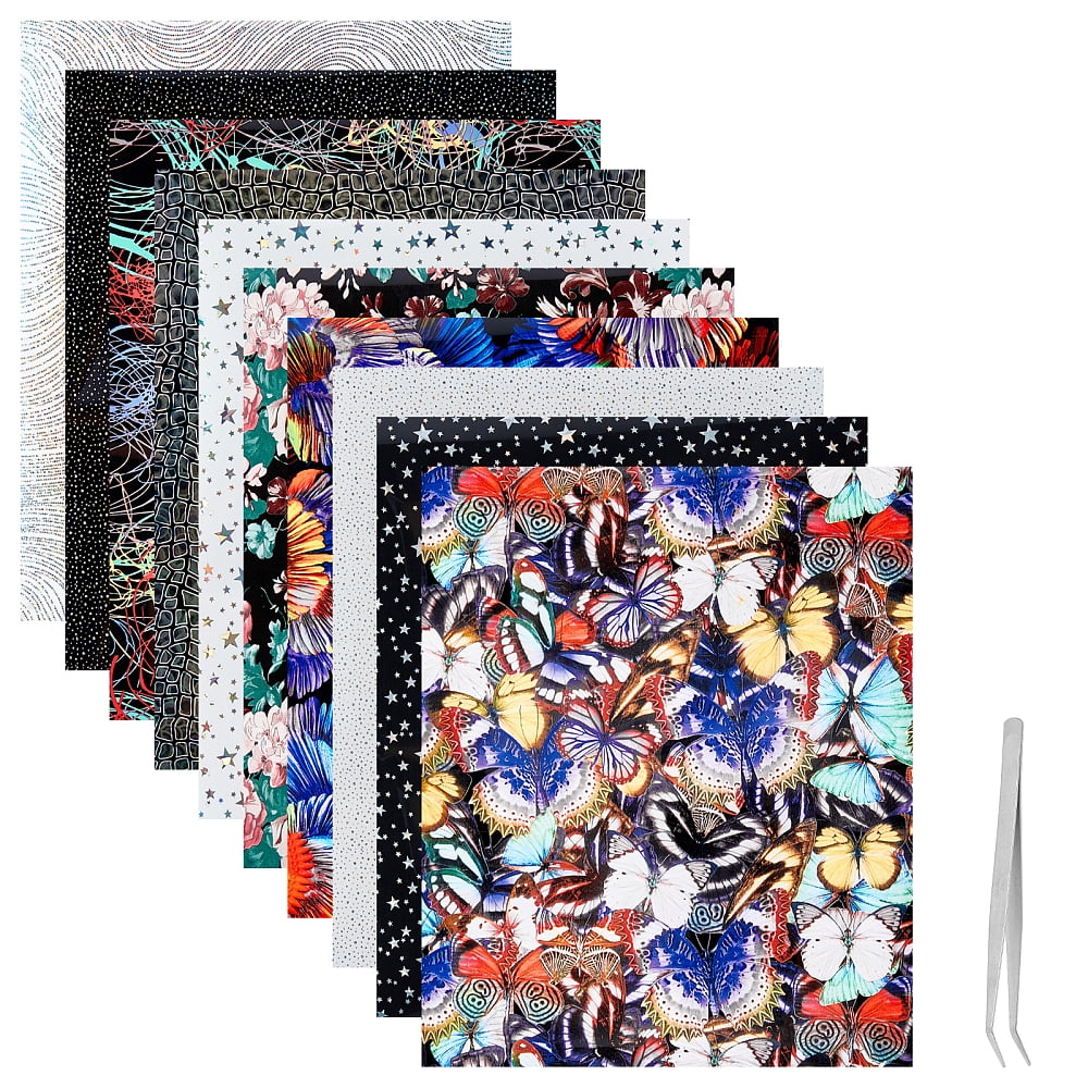 11pcs 10 Sheets Flower PU Heat Transfer Film 12 x 10 Inch Flower Pattern Heat Transfer Film HTV Vinyl Heat Craft Film and 1pc Stainless Iron Beading Tweezers Craft Weeding Tools for Clothing DIY