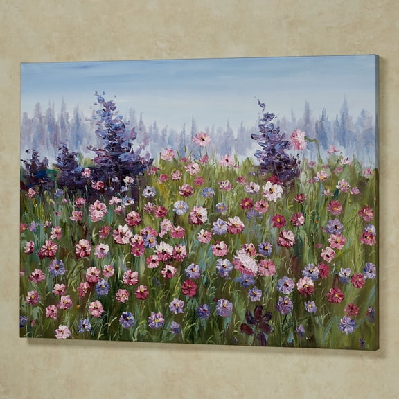 Field of Wildflowers Handpainted Oil on Canvas Wall Art Pink, Purple, Green and Blue Hues 40"Wx30"H