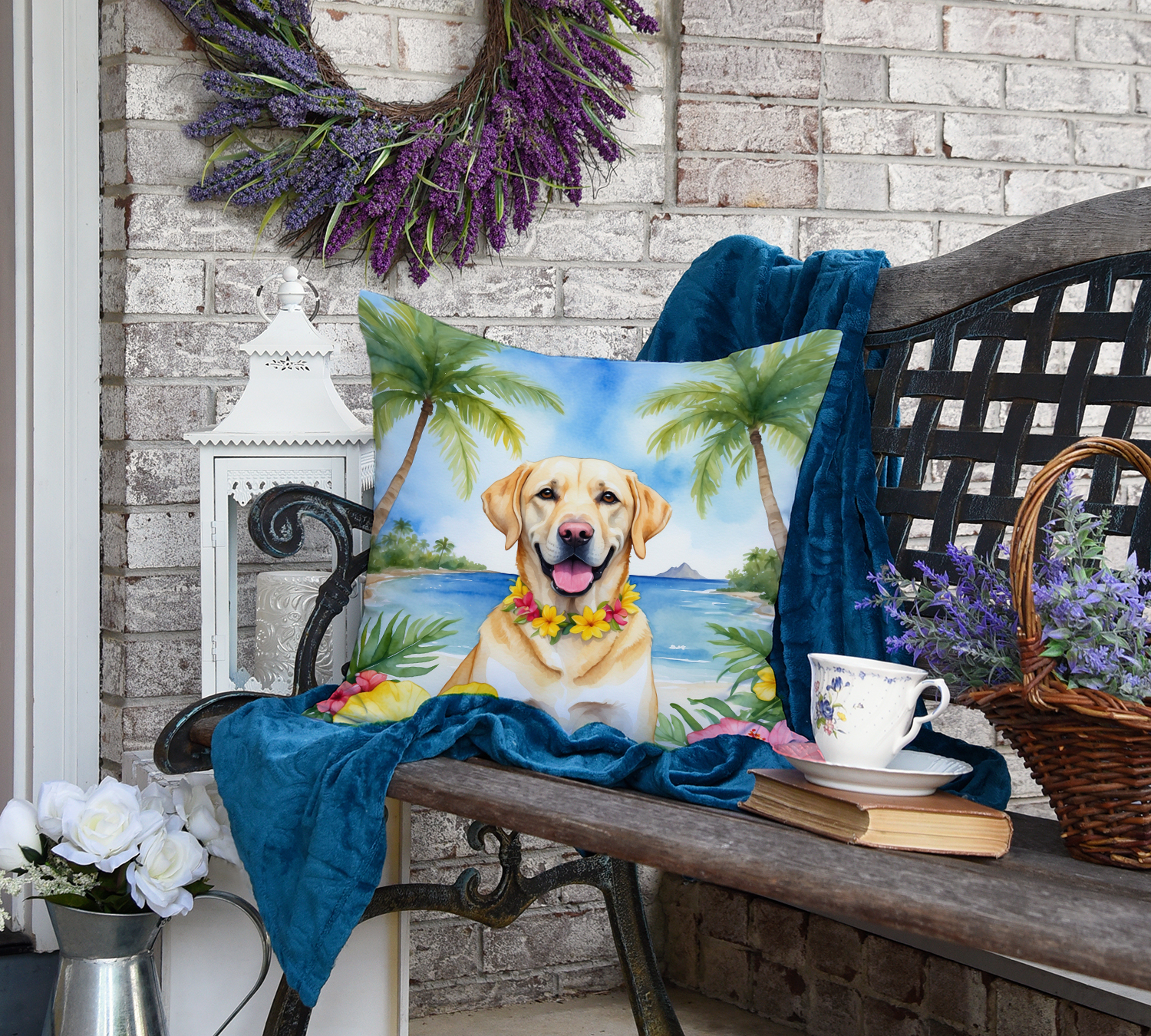 Yellow Labrador Retriever Luau Throw Pillow 18 in x 18 in