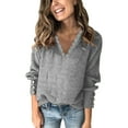 thumbnail image 1 of Gibobby Suéter para mujer, Suéter holgado de punto con cuello en V(Gris,XG), 1 of 5