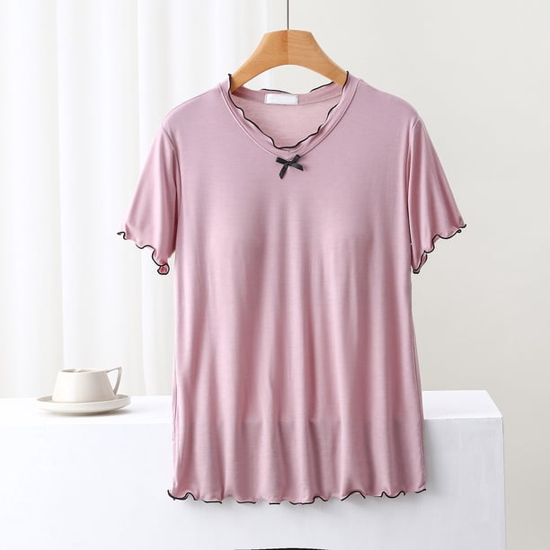 Blusa de pijama de manga corta para mujer, lisa, informal, a la moda, con cuello redondo, sin mangas, para dormir, pijamas para mujer