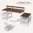 thumbnail image 4 of Romorgniz 60" Computer Desk Office Desk with Monitor Stand Home Office Desk with Drawers & 4 Open Storage Shelves Executive Desk with Power Outlets & LED Light for Working Writing, Brown&White, 4 of 7