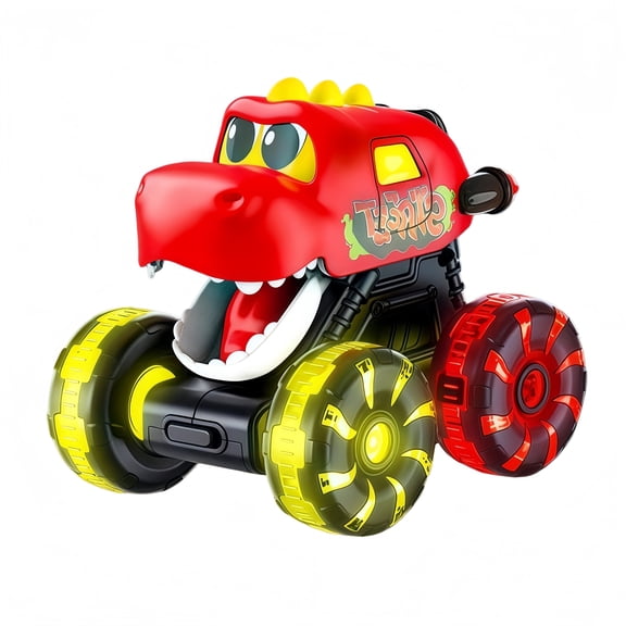 Friction Powered Press & Go Dinosaur Truck Toy, Light-Up Wheel T-Rex Monster Car, Interactive Toddler Gift for Boys Girls Ages 1-3