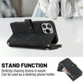 thumbnail image 5 of ELEHOLD Crossbody Wallet Case for iPhone 11, Zipper Purse Case Card Holder with Kickstand Detachable Wrist Strap Lanyard, PU leather Flip Folio Case,Black, 5 of 6