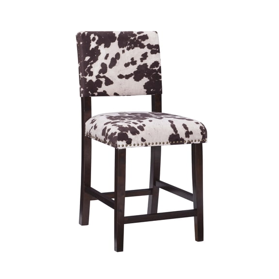 Linon Corey 24" Cow Print Counter Stool in Rich Espresso Wood Frame