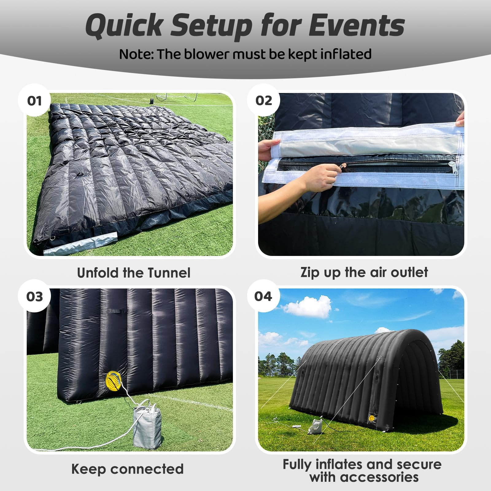 Inflatable Sports Tunnel Entrance 16x10x10FT Black, Built-in Blower – Event Inflatable Tunnel Tent for Team Intros, Business Promotion, Trade Shows, Advertising & Exhibitions