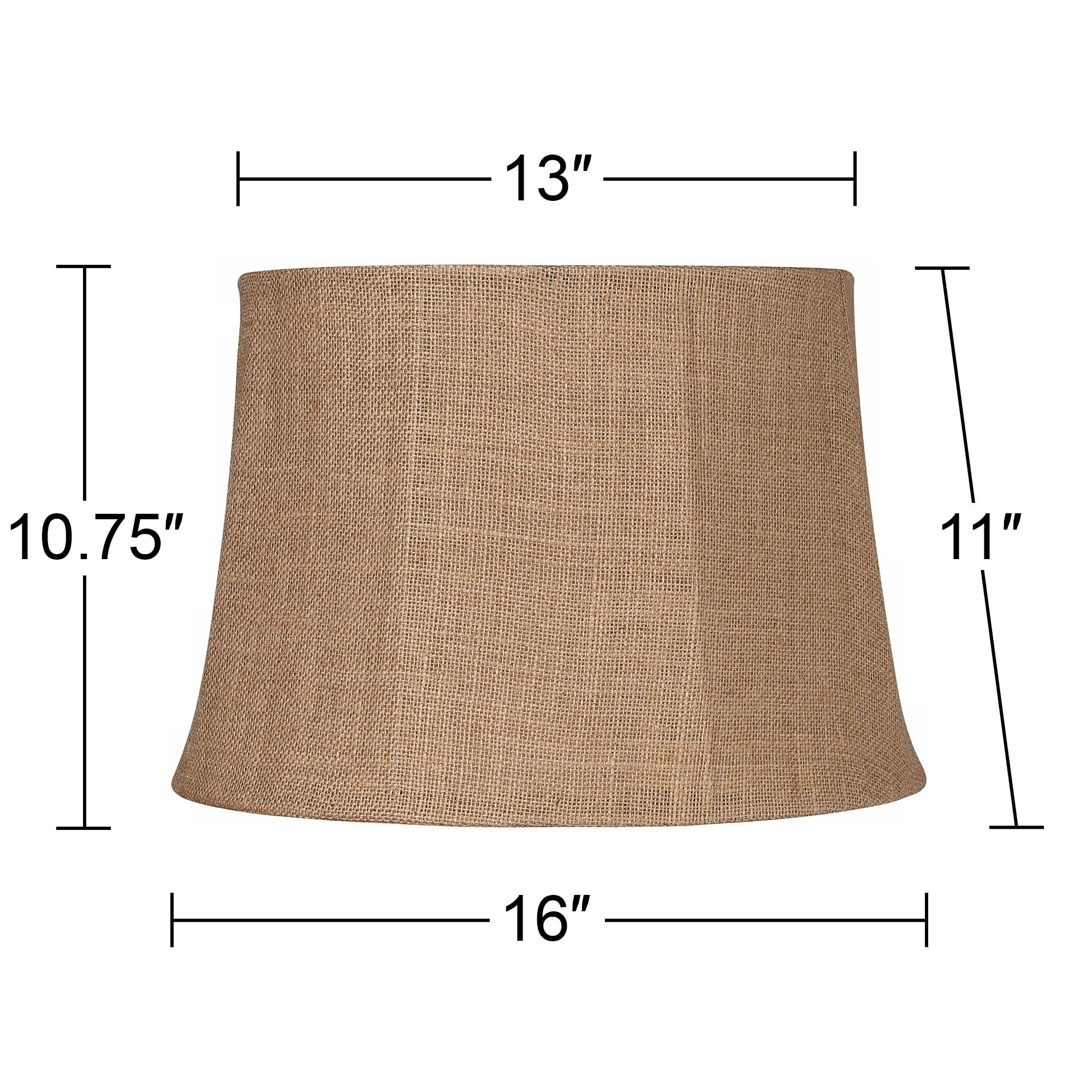 Springcrest Natural Burlap Medium Drum Lamp Shade 13" Top x 16" Bottom x 11" Slant x 10.75" High (Spider) Replacement with Harp and Finial