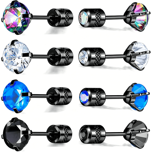 DESIGNICE Titanium Earrings for Sensitive Ears, Pairs of Screw Back Hypoallergenic Surgical Grade Titanium Cubic Zirconia Stud Earrings for Women Men Dangle Earrings