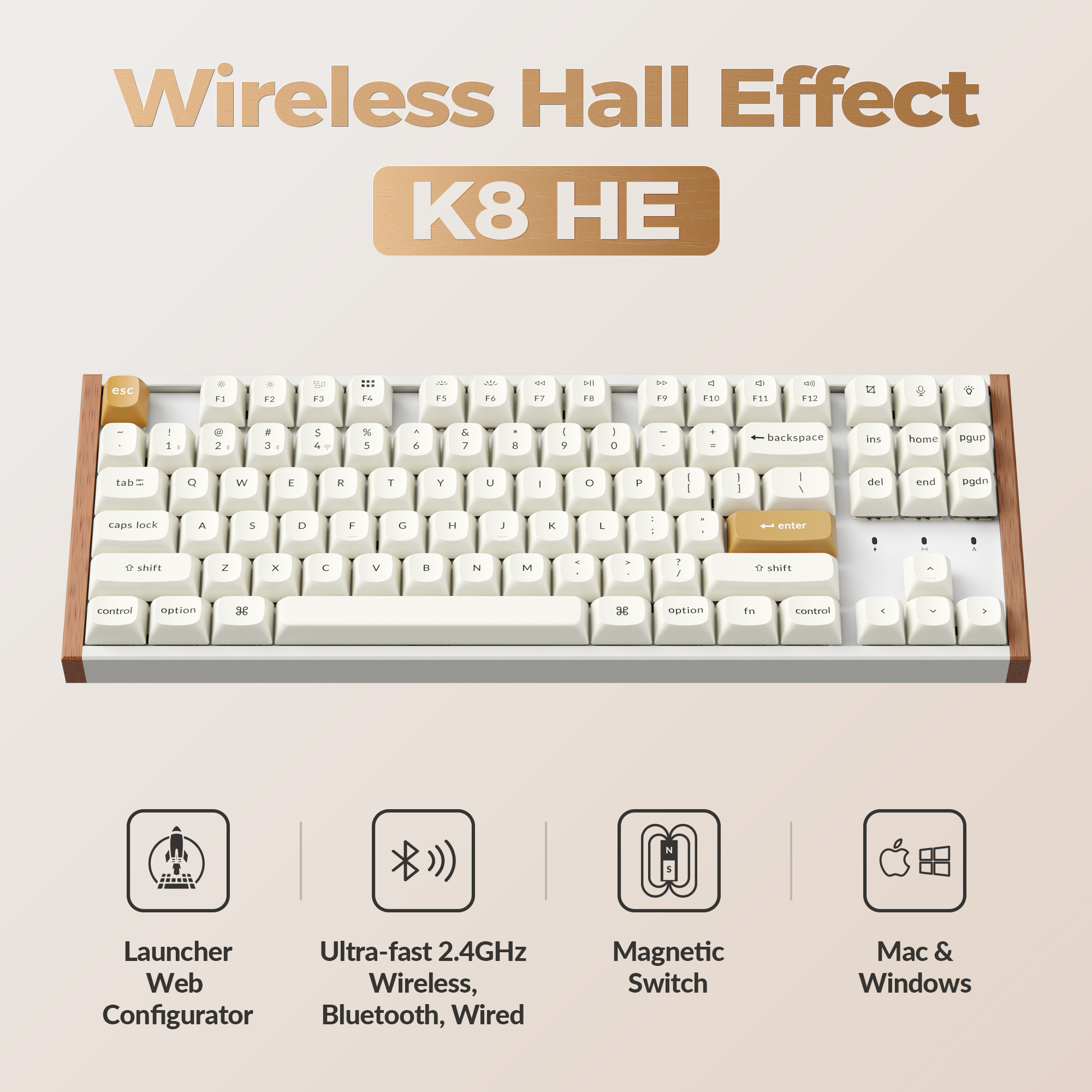Keychron K8 HE 80% TKL Wireless RGB Magnetic Switch Keyboard, Rapid Trigger, QMK, 2.4G/BT, White
