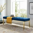 thumbnail image 2 of Contemporary Modern Urban Designer Living Room Lounge Club Lobby Accent Chair Bench, Velvet Fabric Metal Steel, Gold Blue Navy, 2 of 5