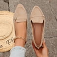 thumbnail image 3 of Women's Beige Suede Flat Loafers, Casual Slip-On Dress Shoes with Buckle Detail, 3 of 8