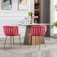 thumbnail image 6 of Velvet Dining Chairs Set of 2 Modern Hand Weaving Accent Chairs Living Room Chairs Upholstered Side Chair with Golden Metal Legs for Dining Room Kitchen Vanity Living Room(Pink), 6 of 7