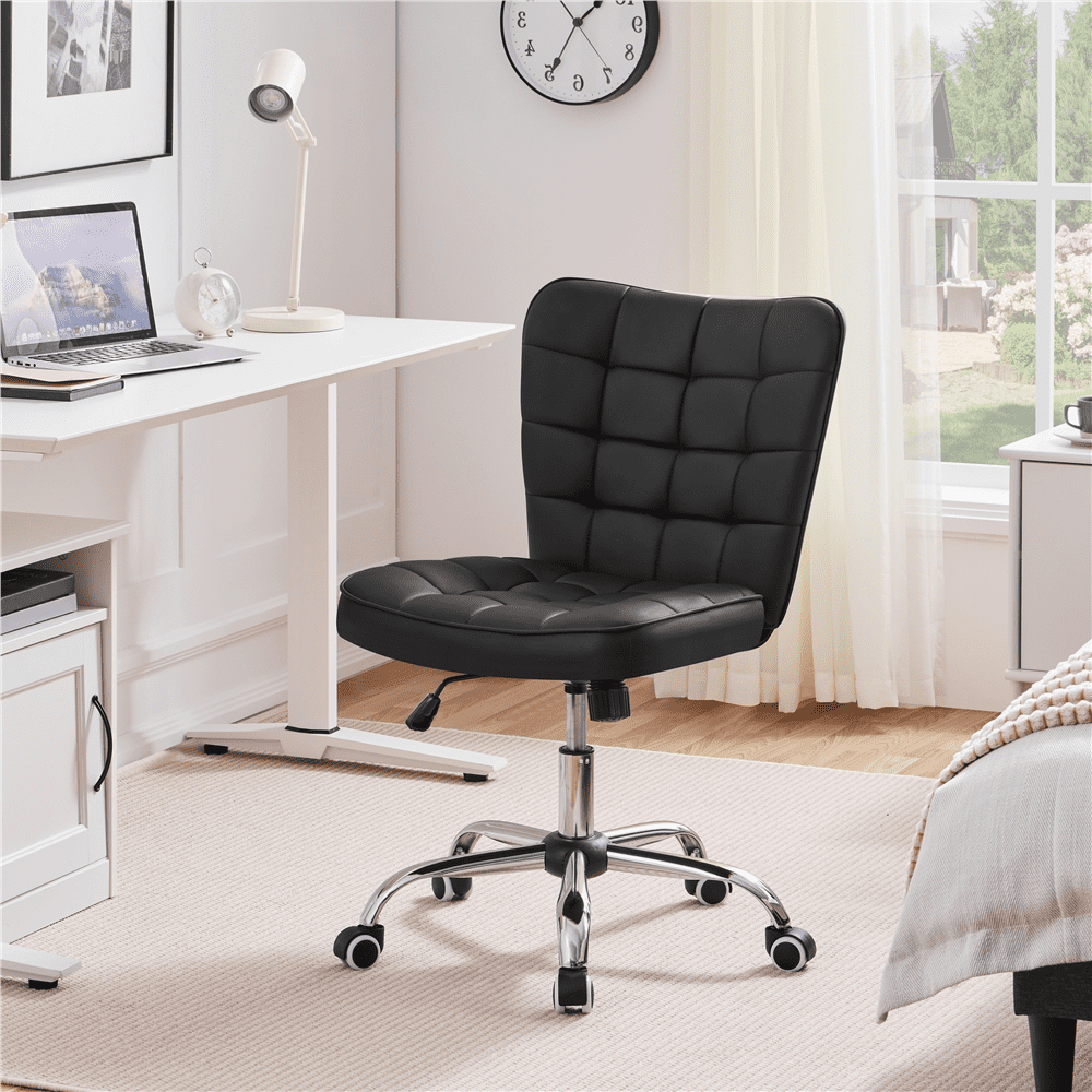 Alden Design Modern Tufted Faux Leather Home Office Armless Desk Chair, Black