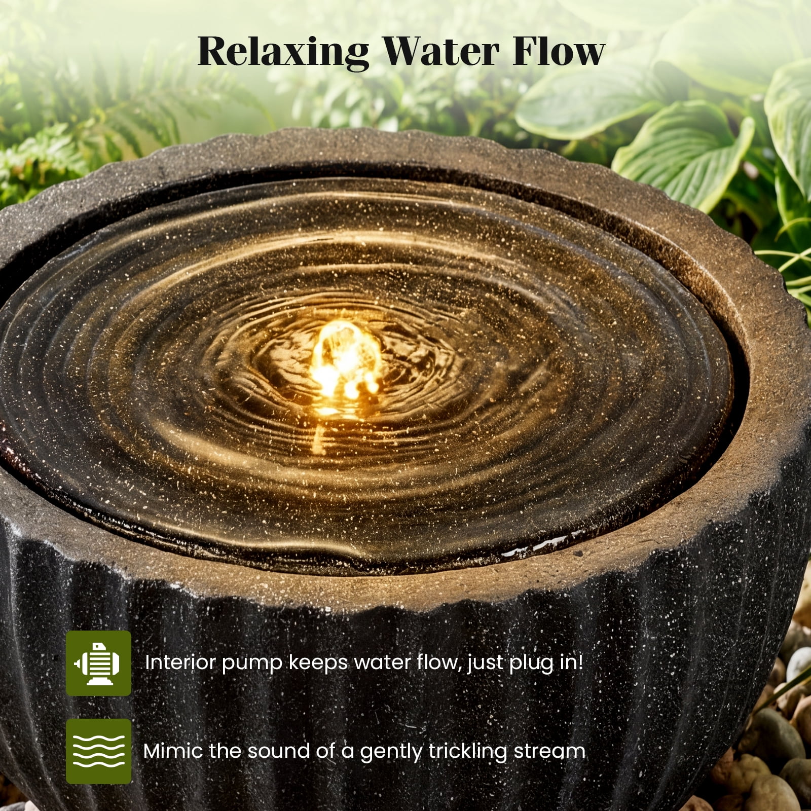 Costway 17.5” Outdoor Round Sphere Water Fountain with LED Lights & Pump for Garden Patio