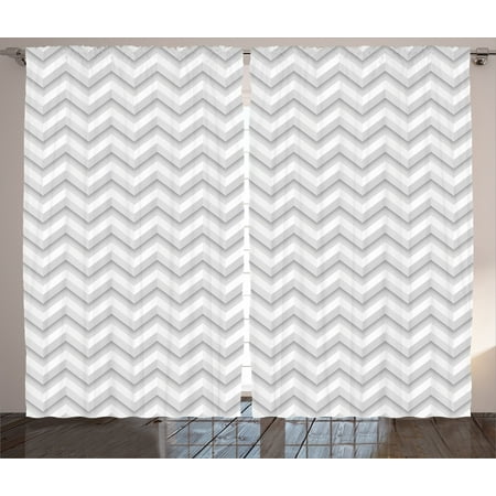 Geometric Decor Curtains 2 Panels Set, Simple Zig Zag Chevron Many Angle Pattern Minimalist Abstract Design, Window Drapes for Living Room Bedroom, 108W X 90L Inches, Light Grey White, by