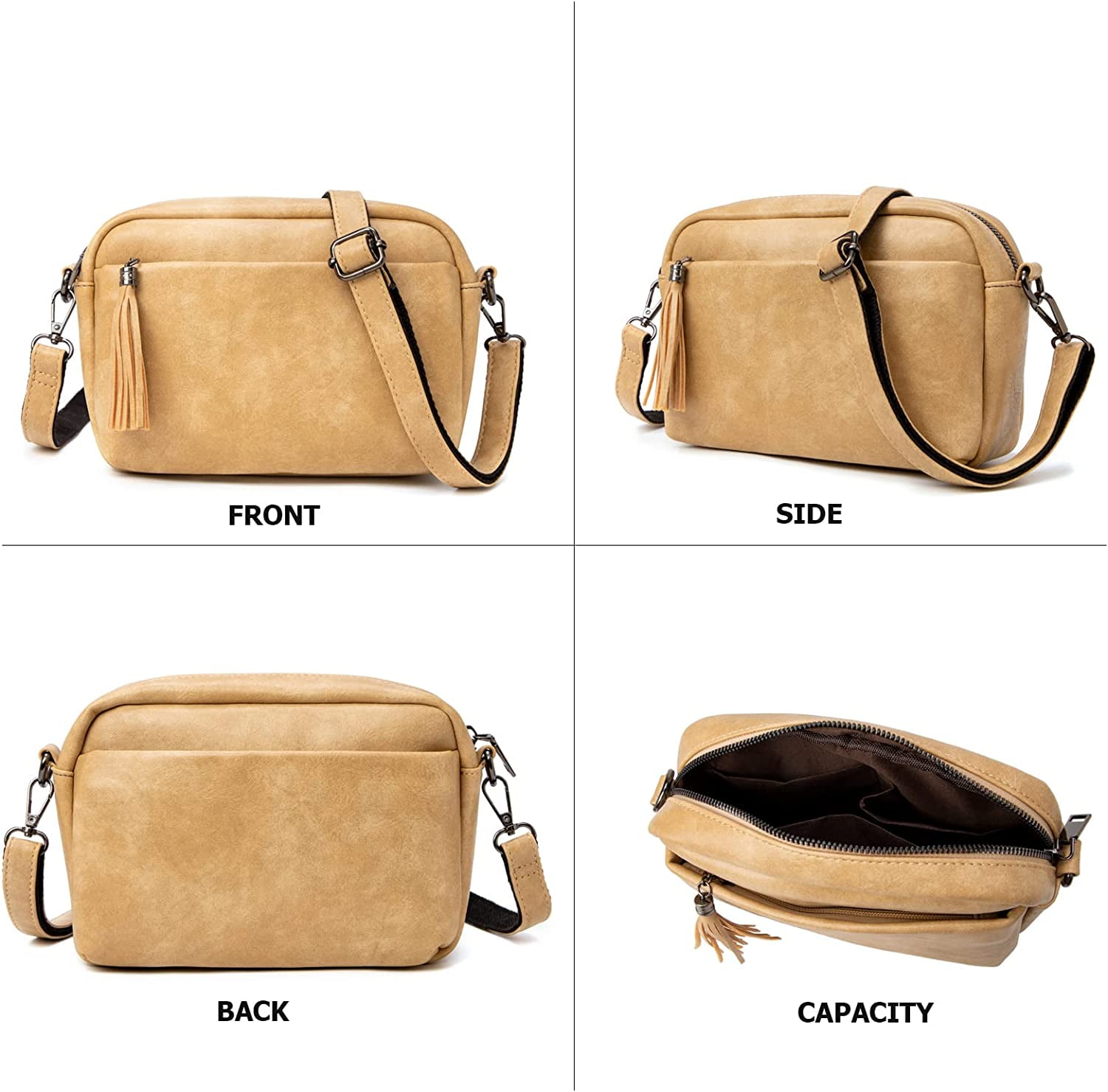 Lightweight Medium Crossbody Bag for Women, Camera Shoulder Purses Pocketbooks with Tassel and Triple Zipper Pocket