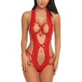 thumbnail image 2 of Zhuge Lenceria Mujer Erótica, Body Babydoll con Encaje y Cuello en V Profundo, Ropa de Dormir Sexy para Noches Románticas, Talla L Rojo, 2 of 4