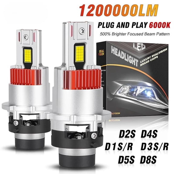 2Pc D2S D4S LED Car Headlight Bulb Canbus Xenon Bulbs HID D1S D3S 1200000 LM High Power Super Bright 6000K 12V Auto Lamp Light