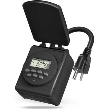 BN-LINK 7 Day Outdoor Heavy Duty Digital Programmable Timer, Outdoor Timer Outlet Waterproof, 2 Grounded Electrical Outlets for Christmas Lights, 15A 1/2HP,ETL Listed