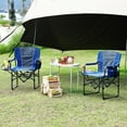 thumbnail image 3 of MIUUKA Lot de 2 Chaises de Réalisateur de Camping Pliantes, Chaise de Pelouse d'Extérieur Portable avec Table d'Appoint Intégrée, Pochette de Rangement et Porte-Boissons, Supporte 330 Lb, Bleu, 3 of 6