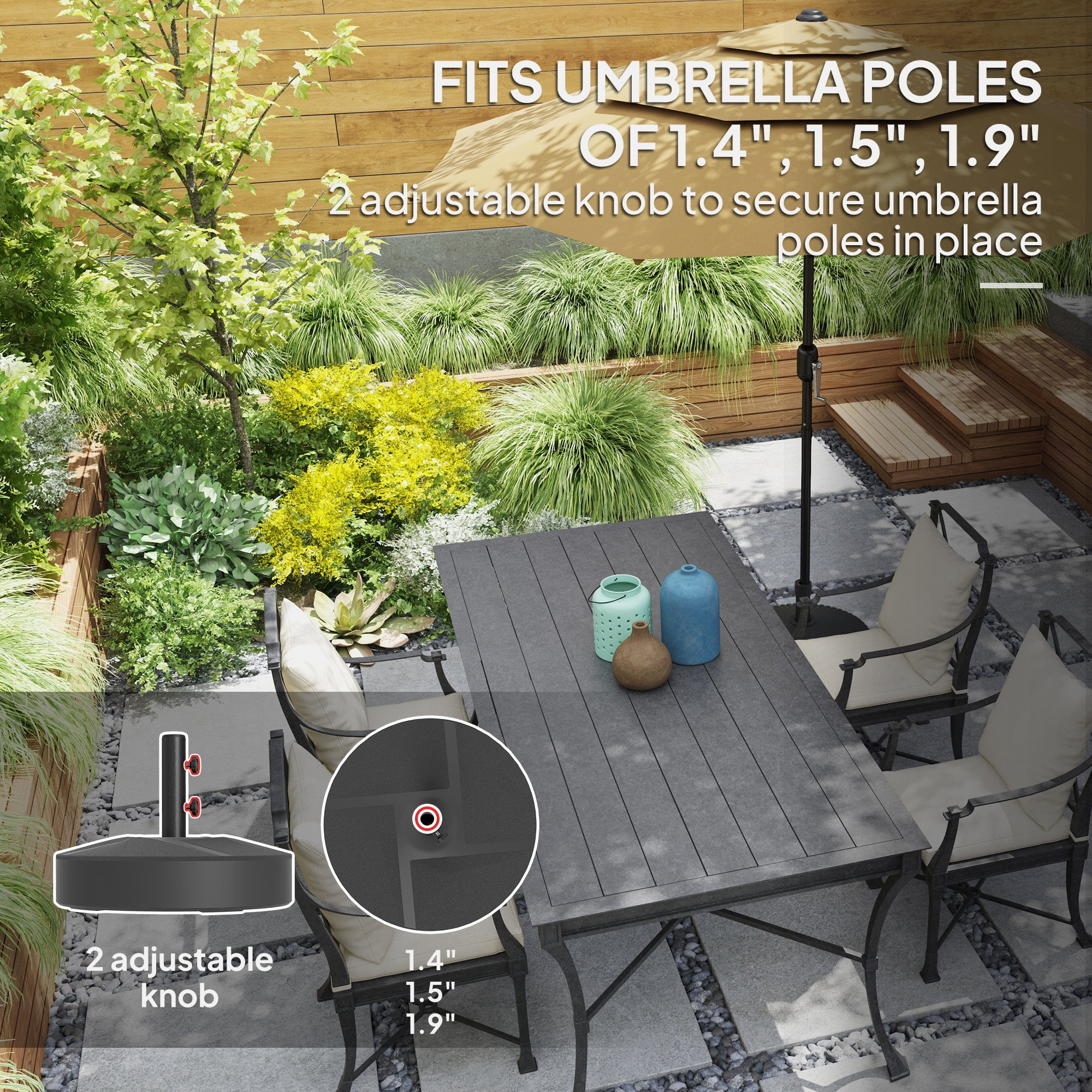 Homiyad Patio Umbrella Base Holder, Heavy Duty Outdoor Umbrella Stand Base, Filled Up to 66lbs with Stand or 55lbs with Water for Garden, Poolside, Black
