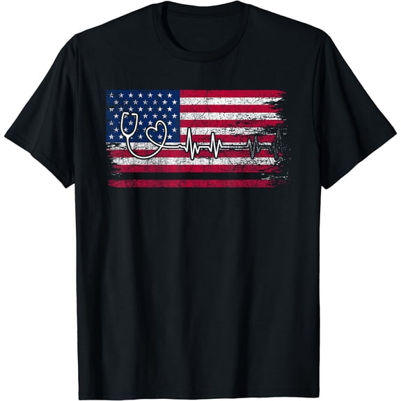 American Flag Nurse T-Shirt Black Small