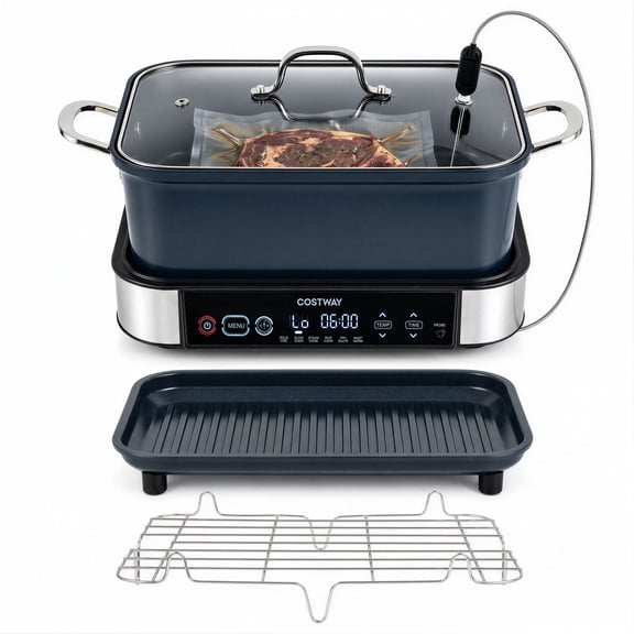 Costway 6.8 Quart Multi Cooker, 6-in-1 Programmable Slow Cooker with Sous Vide, Steam, Fry Black