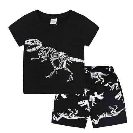 

DNDKILG Toddler Baby Boy 2 Piece T Shirts and Shorts Set Clothes Set Outfits Short Sleeve Summer Cartoon with Black 1Y-7Y 4