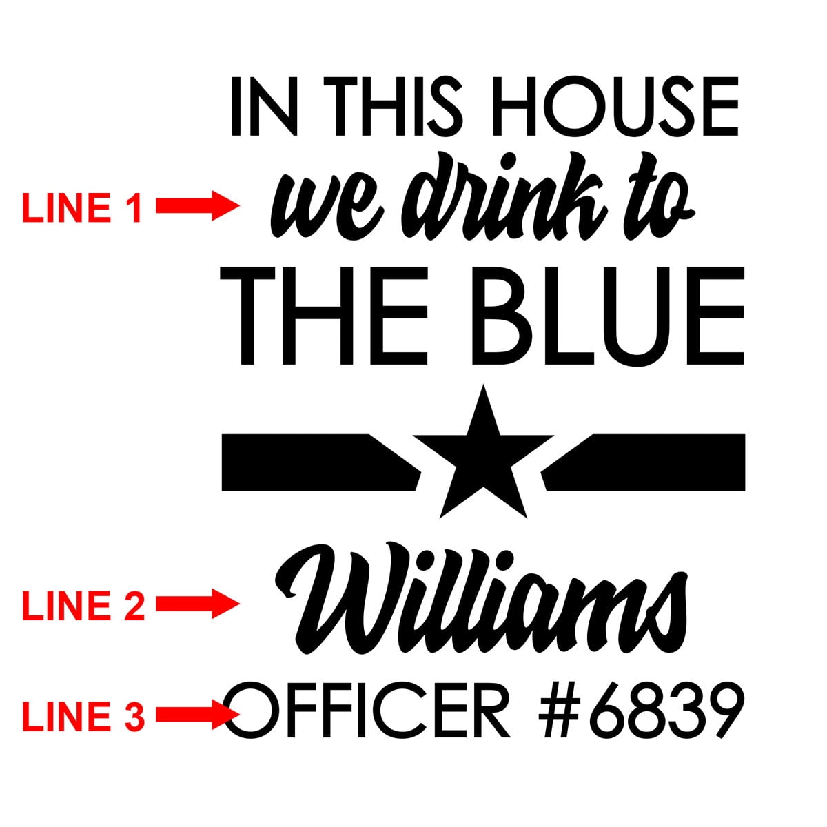 In This House Thin Blue Line Custom Square Whiskey Glass