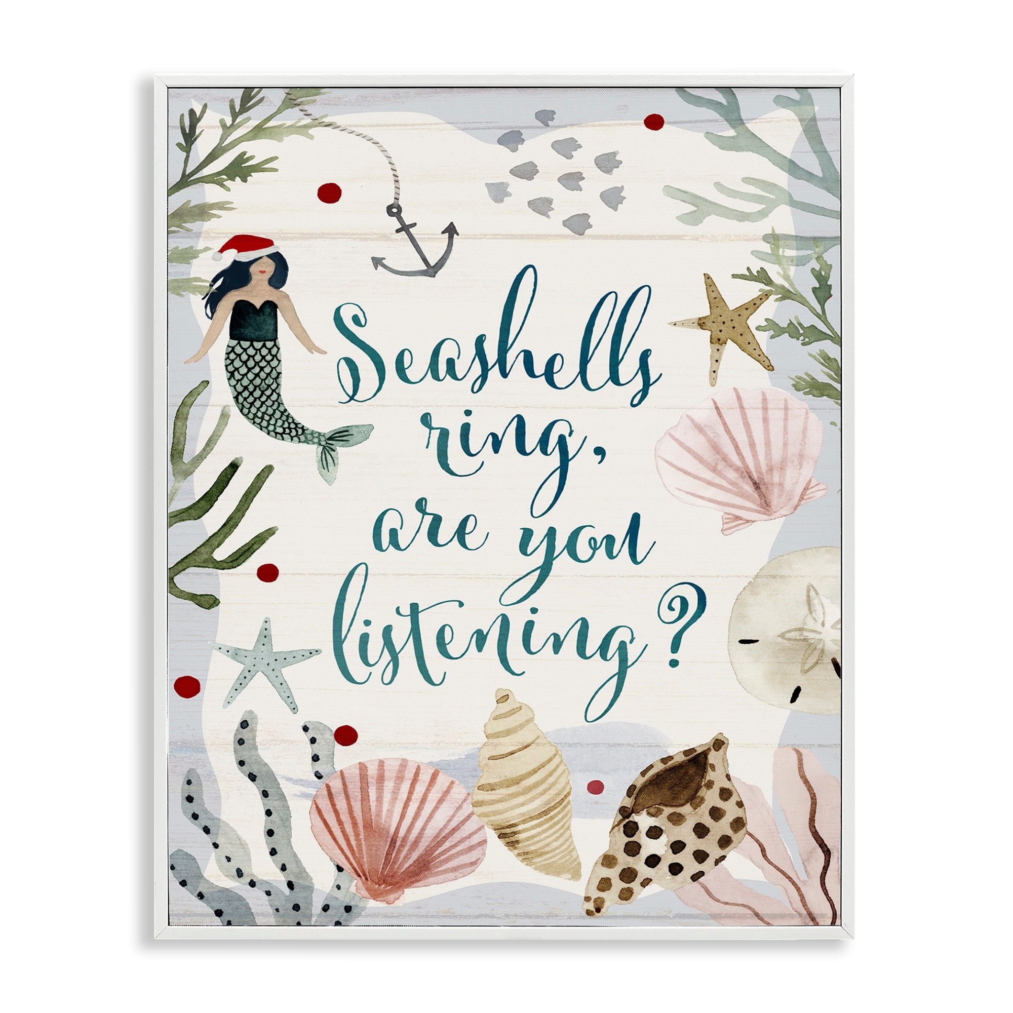 Stupell Industries Seashells Ring, You Listening Phrase Nautical Beach Christmas, 16 x 20,Design by Victoria Barnes