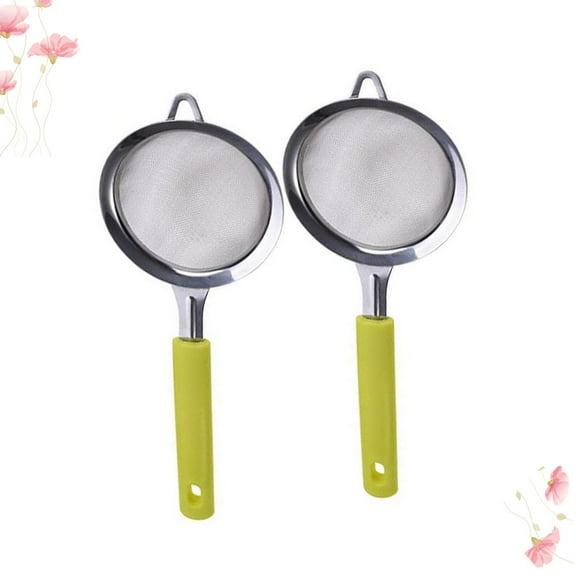 KALLORY Set of 2 Green Mesh Flour Sifters Made from PP Plastic, Lightweight, Rust-Resistant for Baking and Cooking