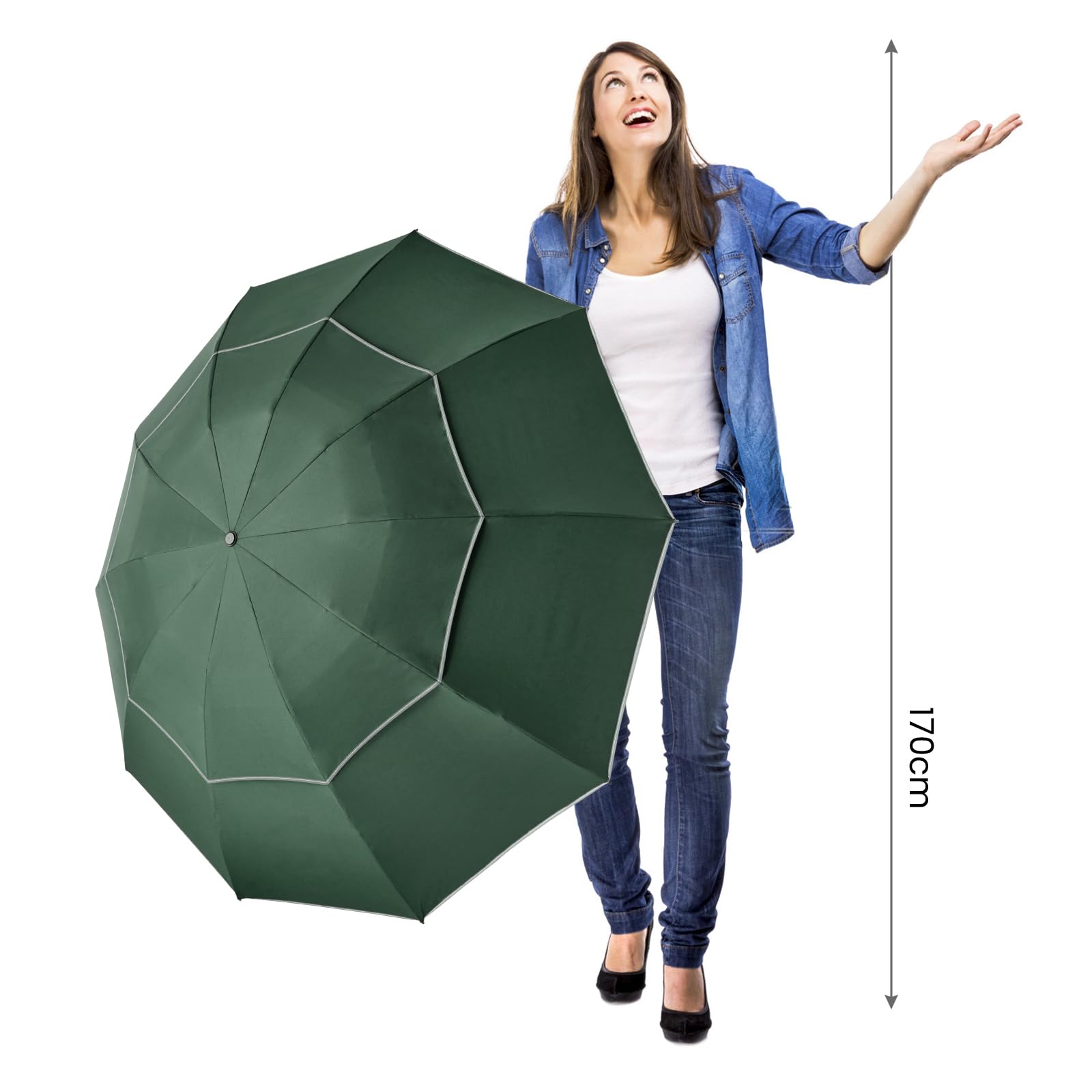 G4Free 54/62 inch Windproof Inverted Umbrella, Reflective Stripe Double Canopy, Automatic Open/Close, Compact for Travel, 10 Ribs Rain Protection
