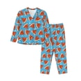 thumbnail image 1 of Fotbe Cartoon Watermelon Conjunto de Pijama de Manga Larga para Mujer con Estampado, Ropa de Dormir de 2 Piezas, Conjunto de Casa Suave y Cómodo con Bolsillos-Small, 1 of 7
