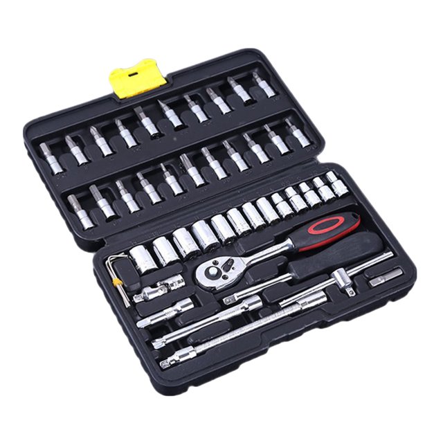 46PC Tools Auto Repair Set Ratchet Wrench Vanadium Steel Professional Mechanics Tool Set Ratchet Wrench Socket Combination Repair Case Box