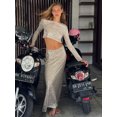 2023 Autumn Sequin Maxi Dress Suit Sexy Club Party Women Crop Top+Long