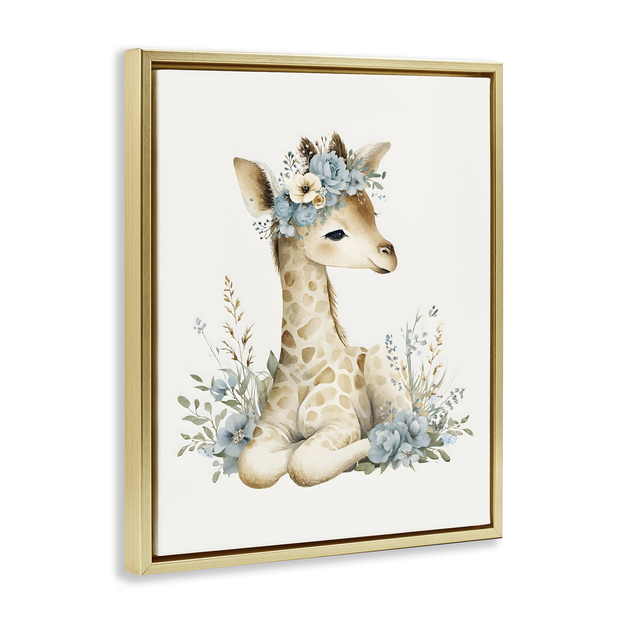 Stupell Industries Watercolor Nursery Giraffe Gold Framed Floater Canvas Wall Art, design by LSR Design Studio