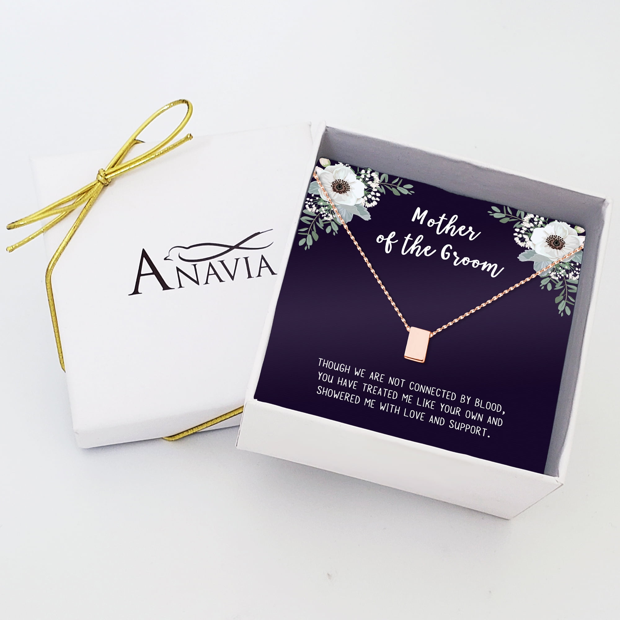 Rose Gold Mother's Day Necklace for Mom, Mother of the Groom Gift, Wedding Day Gift, Wedding Gift for Mother of the Groom, Necklace and Card Jewelry Gift Box [Rose Gold, No-Personalized Card]
