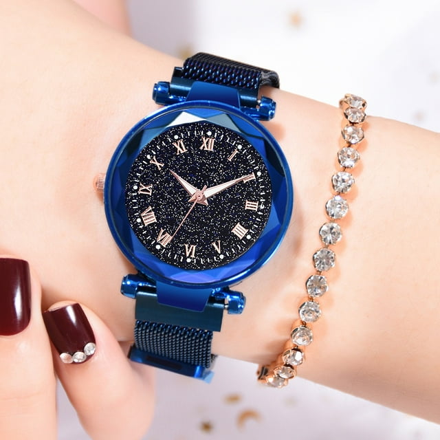 Watch Wristwatch Quartz Watch Round Watch Roman Numerals Watch Fashionable Women Round Dial Roman Numerals Quartz Alloy Mesh Belt WristwatchBlue ANGGREK Alloy Watch