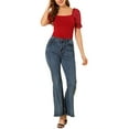 thumbnail image 2 of INSPIRE CHIC Women's Elegant Puff Sheer Sleeve Blouse Summer Square Neck Tops Red S, 2 of 6