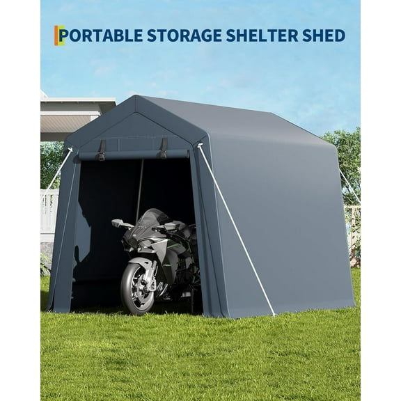 7x10ft Outdoor Carport Portable Storage Shed w/ Roll-Up Door & Vent Heavy-Duty Shelter Waterproof PE Tarp, for Motorcycle, Firewood, Garden and Tools