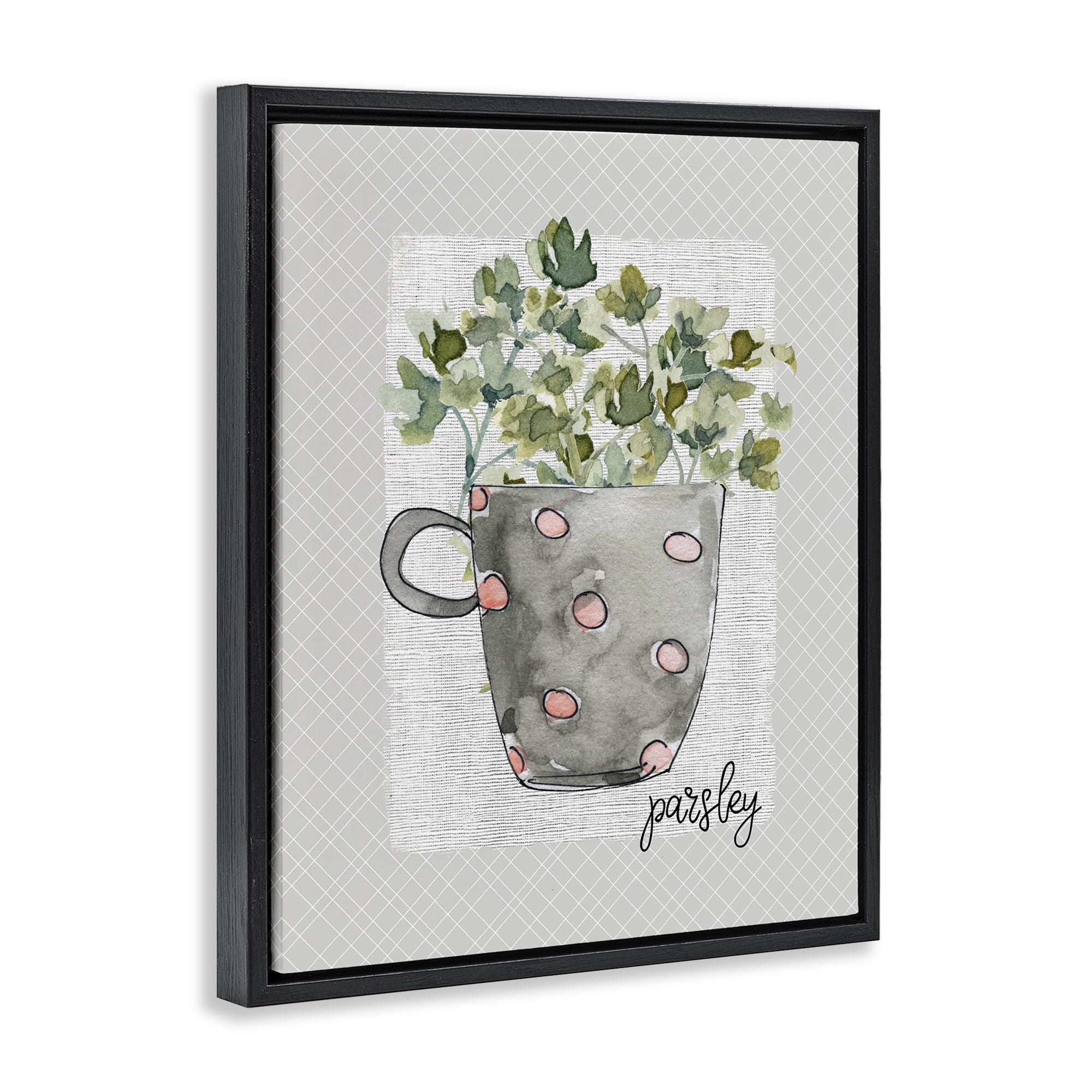 Stupell Industries Parsley Herb Mug Black Framed Floater Canvas Wall Art, design by Livi Finn