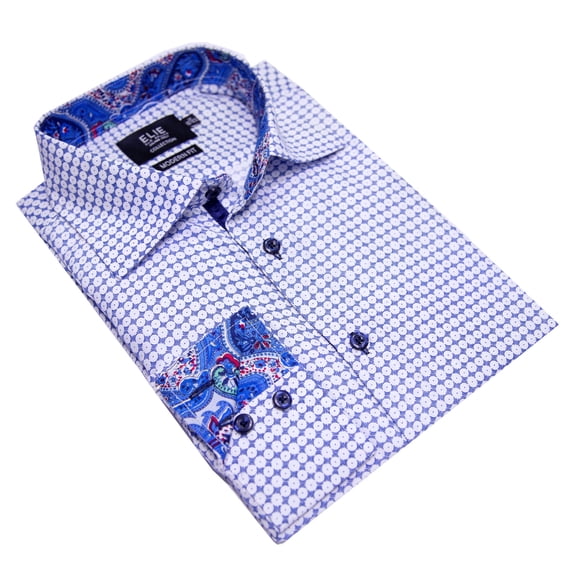 Elie Balleh Blue Blue&White Print Boy's Button Down Shirt